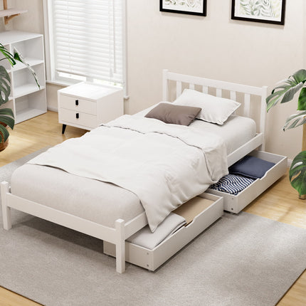 Artiss Bed Frame Single Size Wooden Platform with 2 Storage Drawers White SOFIE.