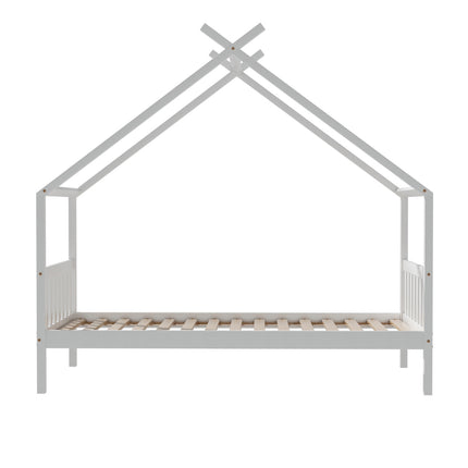Artiss Bed Frame Wooden Base Kids Single Timber House Beds White.