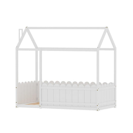 Artiss Bed Frame Wooden Kids House Single Frame White KORI.