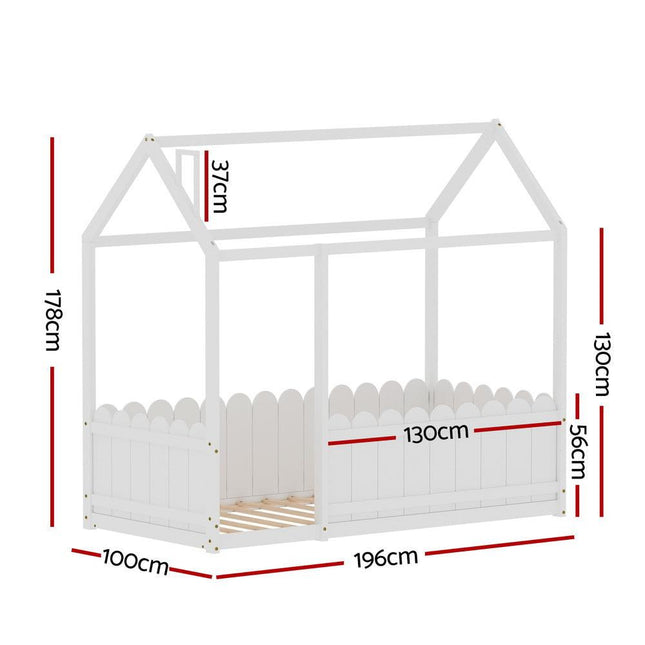 Artiss Bed Frame Wooden Kids House Single Frame White KORI.