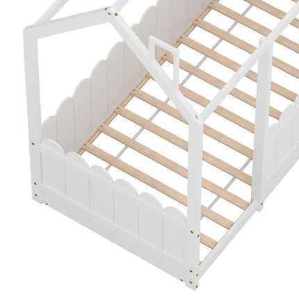 Artiss Bed Frame Wooden Kids House Single Frame White KORI.