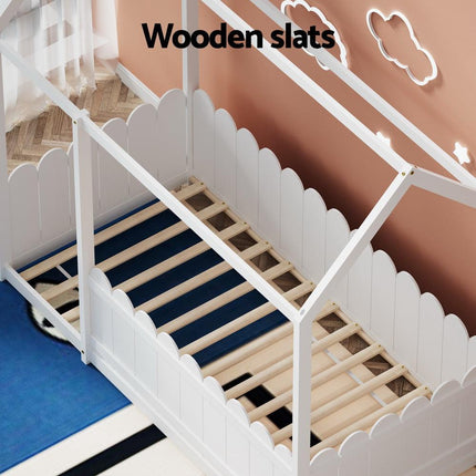 Artiss Bed Frame Wooden Kids House Single Frame White KORI.