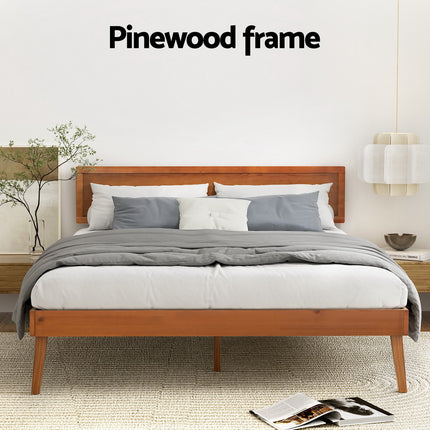 Artiss Bed Frame Queen Size Wooden Bed Base Walnut SPLAY.