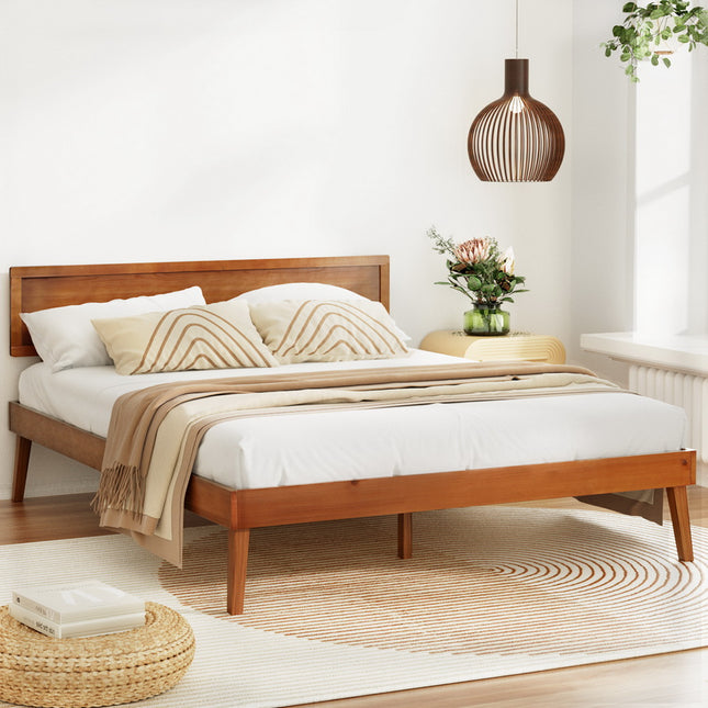 Artiss Bed Frame Queen Size Wooden Bed Base Walnut SPLAY.