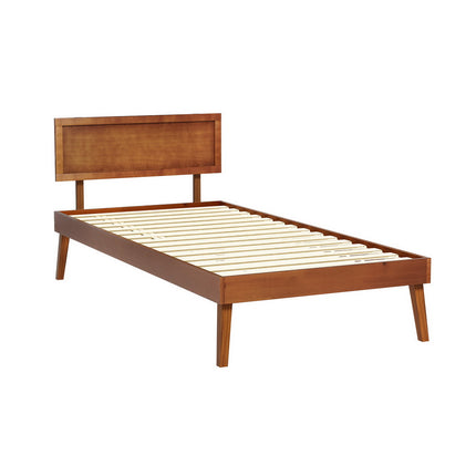 Artiss Bed Frame Single Size Wooden Bed Base Walnut SPLAY.