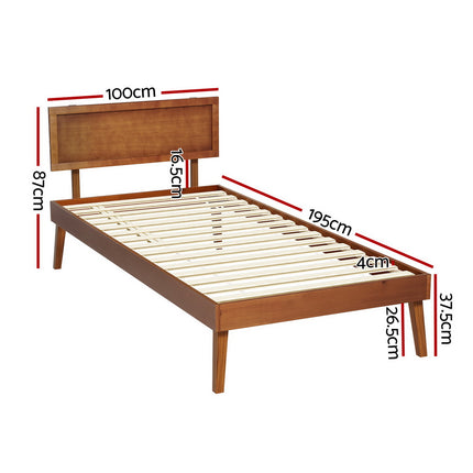 Artiss Bed Frame Single Size Wooden Bed Base Walnut SPLAY.