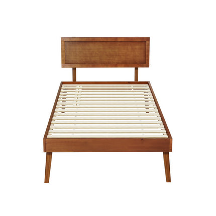 Artiss Bed Frame Single Size Wooden Bed Base Walnut SPLAY.