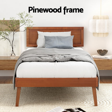 Artiss Bed Frame Single Size Wooden Bed Base Walnut SPLAY.
