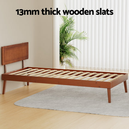 Artiss Bed Frame Single Size Wooden Bed Base Walnut SPLAY.
