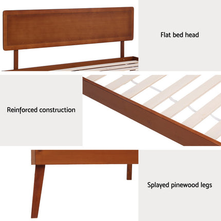 Artiss Bed Frame Single Size Wooden Bed Base Walnut SPLAY.