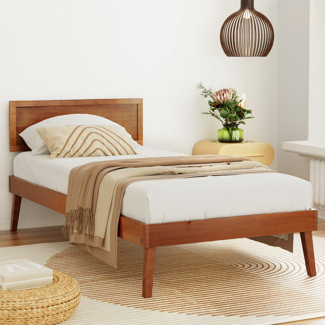 Artiss Bed Frame Single Size Wooden Bed Base Walnut SPLAY.