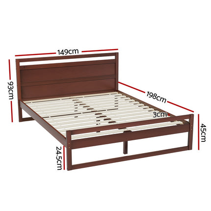 Artiss Bed Frame Double Size Wooden Walnut WITTON.