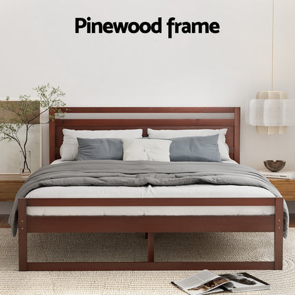 Artiss Bed Frame Double Size Wooden Walnut WITTON.