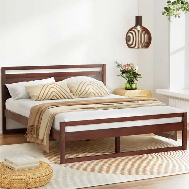 Artiss Bed Frame Double Size Wooden Walnut WITTON.