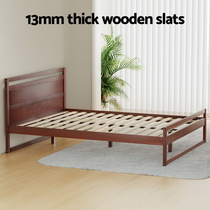 Artiss Bed Frame Queen Size Wooden Walnut WITTON.