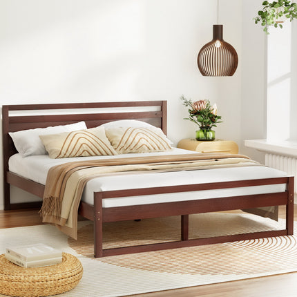 Artiss Bed Frame Queen Size Wooden Walnut WITTON.