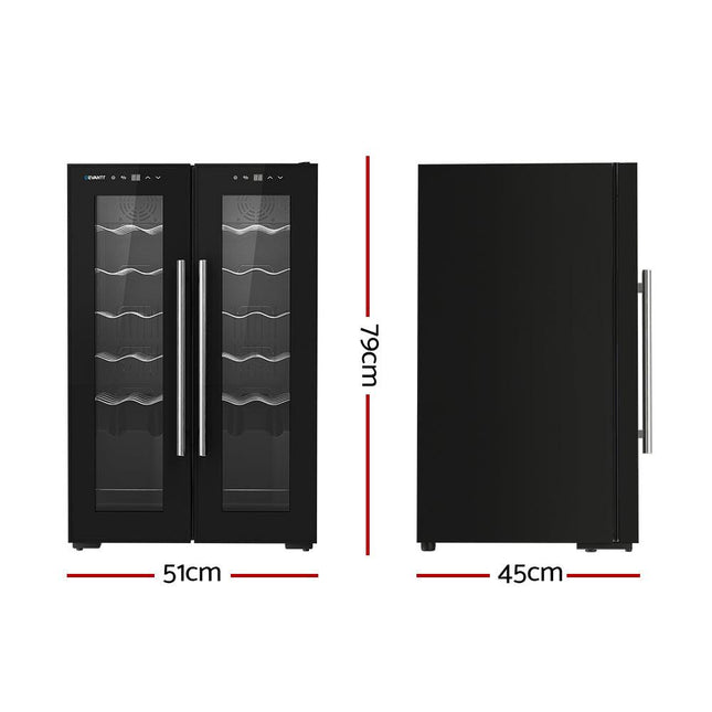 Devanti Wine Fridge Cooler Dual Zone 24 Bottles.