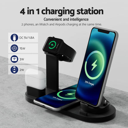 Devanti 4 in 1 Wireless Charger Multi-function Station for Phone Airpod iWatch 15W.