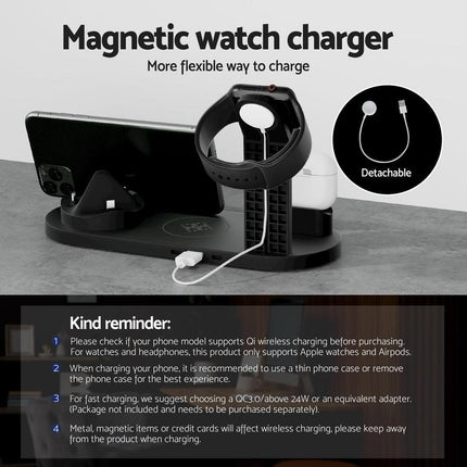 Devanti 4 in 1 Wireless Charger Multi-function Station for Phone Airpod iWatch 15W.