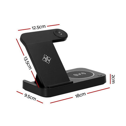 Devanti 4-in-1 Wireless Charger Station Fast Charging for Phone Black.