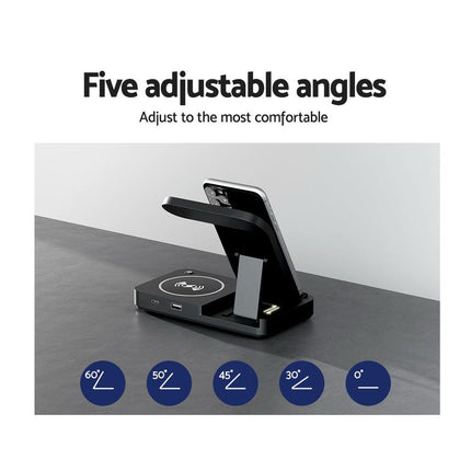 Devanti 4-in-1 Wireless Charger Station Fast Charging for Phone Black.