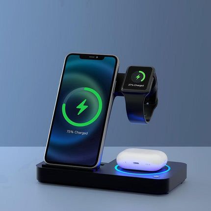 Devanti 4-in-1 Wireless Charger Station Fast Charging for Phone Black.