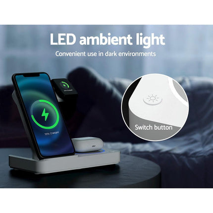 Devanti 4-in-1 Wireless Charger Dock Fast Charging for Phone White.