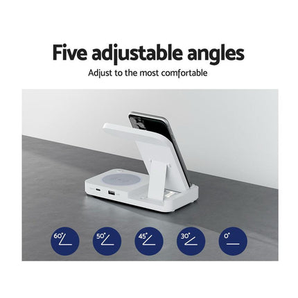 Devanti 4-in-1 Wireless Charger Dock Fast Charging for Phone White.