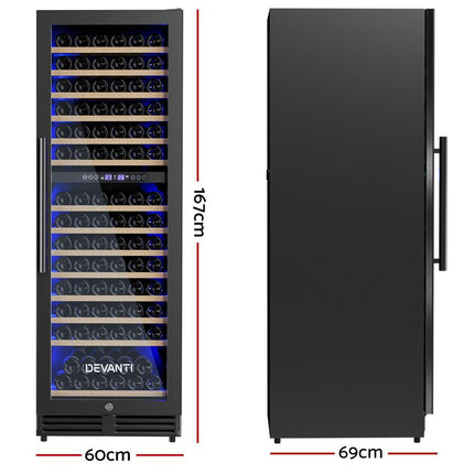 Devanti Wine Fridge Cooler Dual Zone 154 Bottles.