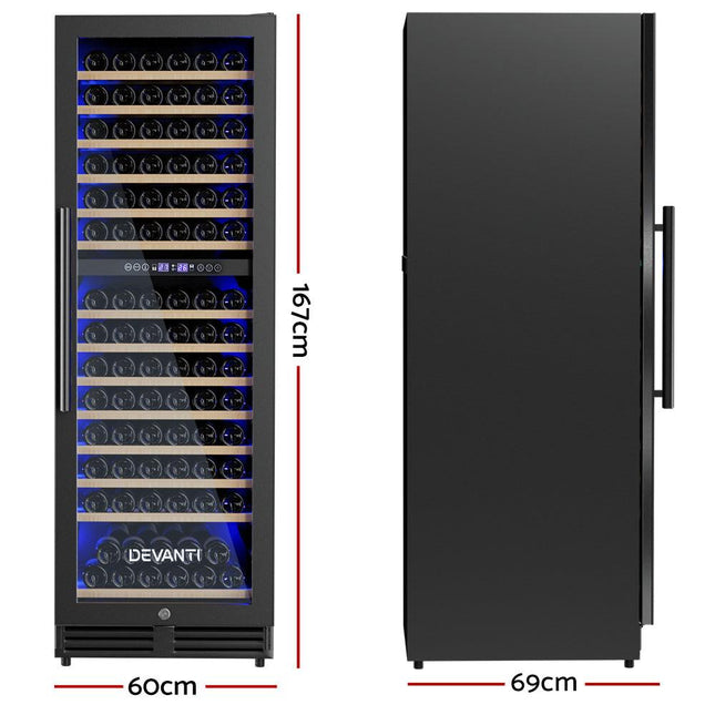 Devanti Wine Fridge Cooler Dual Zone 154 Bottles.