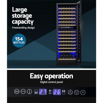 Devanti Wine Fridge Cooler Dual Zone 154 Bottles.