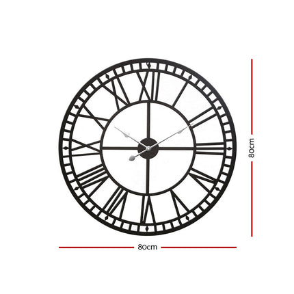Artiss 80cm Wall Clock Large Roman Numerals Metal Black.