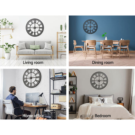 Artiss 80cm Wall Clock Large Roman Numerals Metal Black.