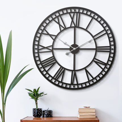 Artiss 80cm Wall Clock Large Roman Numerals Metal Black.
