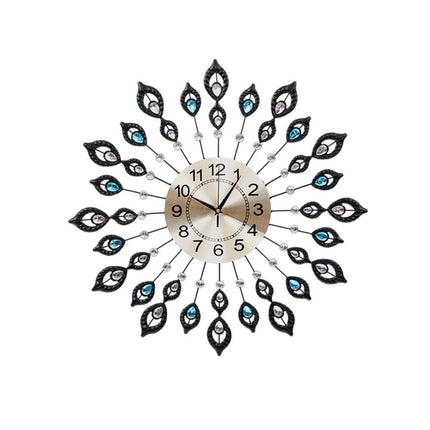Artiss 60cm Wall Clock Large 3D Peacock Crystal Silver.