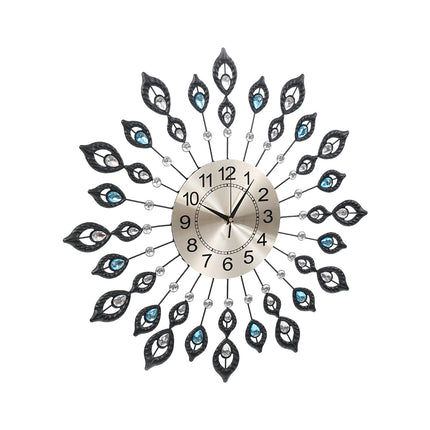 Artiss 60cm Wall Clock Large 3D Peacock Crystal Silver.