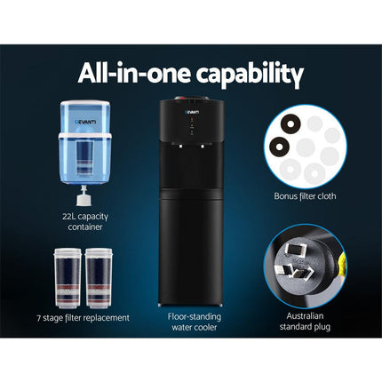 Devanti Water Cooler Dispenser Stand 22L Bottle Black w/2 Filter.