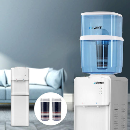 Devanti Water Cooler Dispenser Stand 22L Bottle White w/2 Filter.
