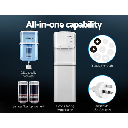Devanti Water Cooler Dispenser Stand 22L Bottle White w/2 Filter.