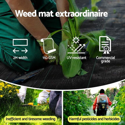 Instahut 2x50m Weed Mat 110GSM Weed Control Mat Plant.