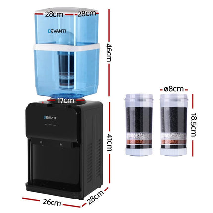 Devanti Water Cooler Dispenser 22L Bench Top Chiller Purifier Filter Hot Cold Black.