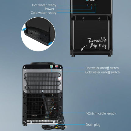 Devanti Water Cooler Dispenser 22L Bench Top Chiller Purifier Filter Hot Cold Black.