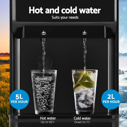 Devanti Water Cooler Dispenser 22L Bench Top Chiller Purifier Filter Hot Cold Black.