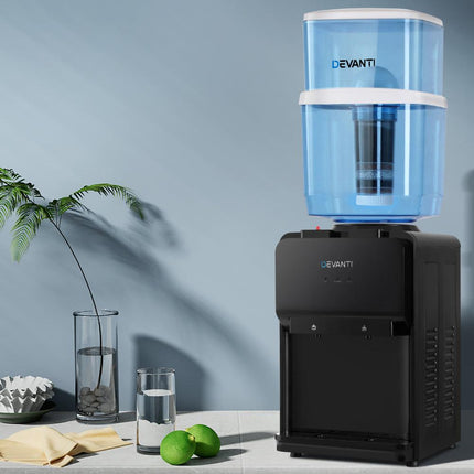 Devanti Water Cooler Dispenser 22L Bench Top Chiller Purifier Filter Hot Cold Black.