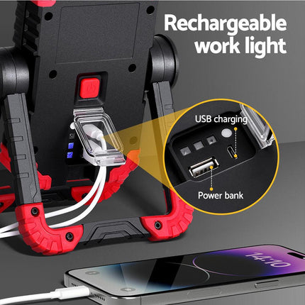 Giantz Work Light Rechargeable Torch USB Cordless LED Lamp Rotation Folding.
