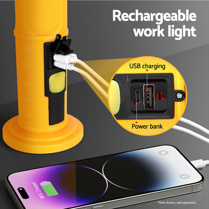Giantz Work Light Rechargeable USB Cordless LED Lamp Hook Rotation Folding.