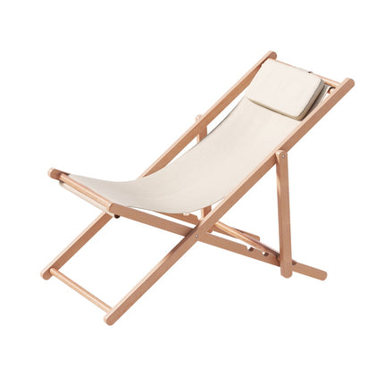 Gardeon Outdoor Deck Chair Wooden Sun Lounge Folding Beach Patio Furniture Beige.