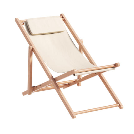 Gardeon Outdoor Deck Chair Wooden Sun Lounge Folding Beach Patio Furniture Beige.