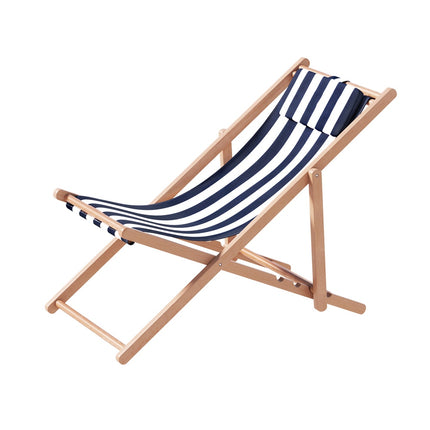 Gardeon Outdoor Deck Chair Wooden Sun Lounge Folding Beach Patio Furniture Blue.