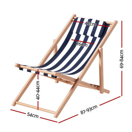 Gardeon Outdoor Deck Chair Wooden Sun Lounge Folding Beach Patio Furniture Blue.